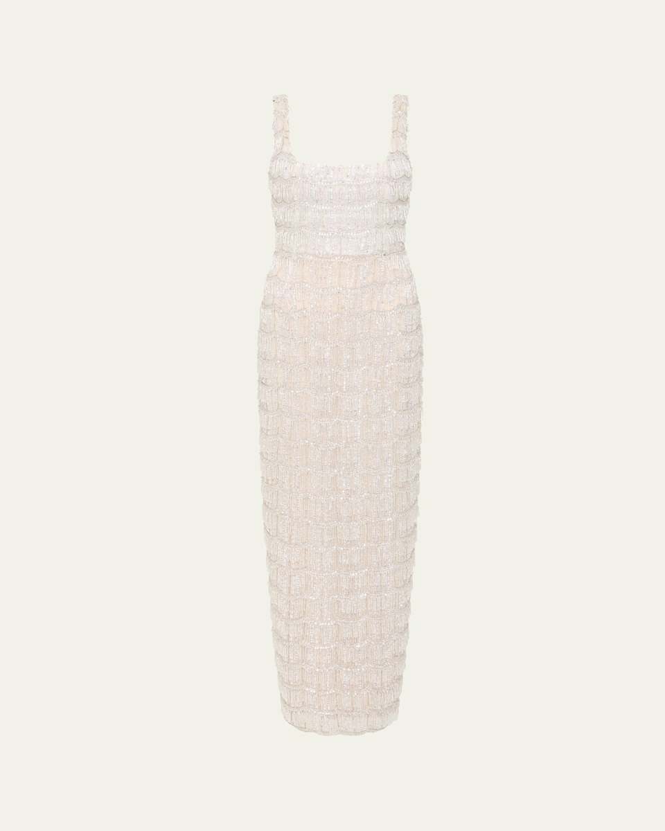 Sadie Scallop Beaded Sleeveless Long Gown